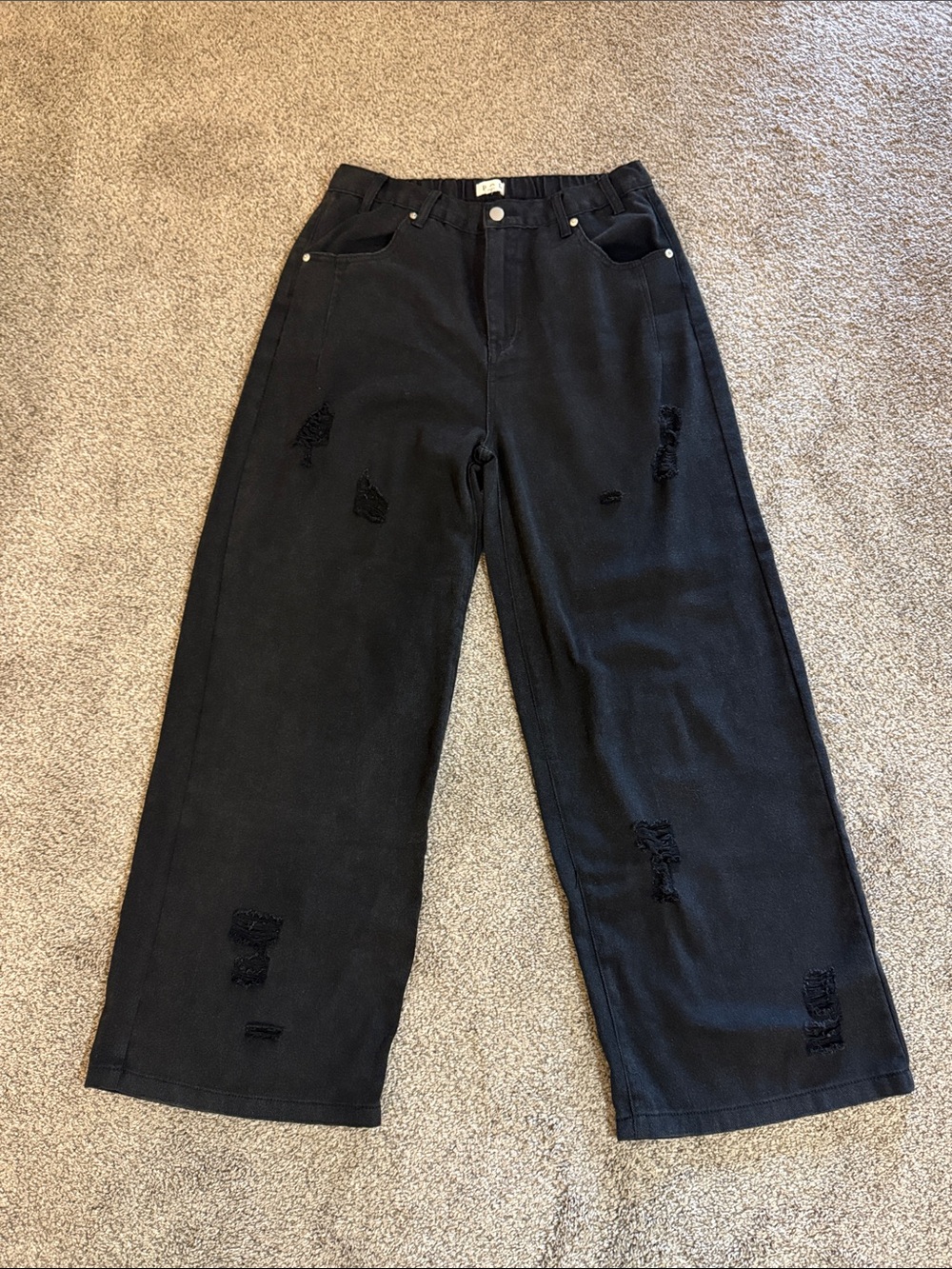 POL Black Distressed Wide-Leg Jeans